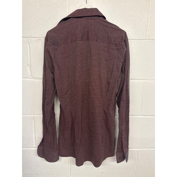 New ETON Men’s Sz 37 Slim 14 1/2 Red Marled Wrinkle Free Flannel Shirt Burgundy - Picture 5 of 5